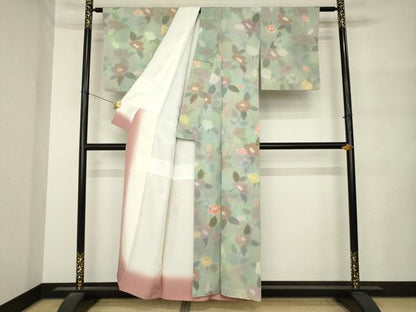 平和屋着物●上質な小紋　地紋起こし　花丸文　正絹　逸品　AABM4380ck