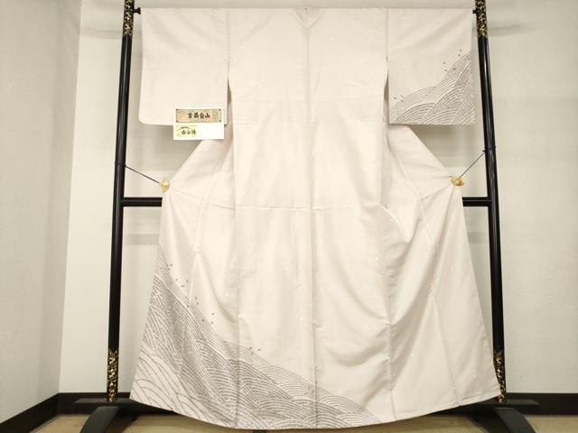 平和屋着物●白山紬　訪問着　玉繭白山　立波文　やまと誂製　証紙付き　正絹　逸品　AABM4387ck