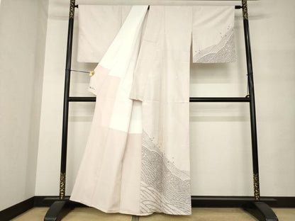 平和屋着物●白山紬　訪問着　玉繭白山　立波文　やまと誂製　証紙付き　正絹　逸品　AABM4387ck