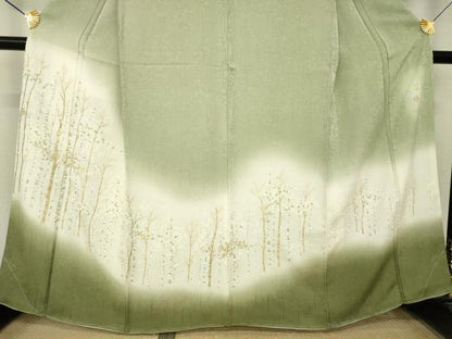 平和屋着物●訪問着　白樺　寿光織　暈し染め　金銀彩　正絹　逸品　未使用　AABM4389ck