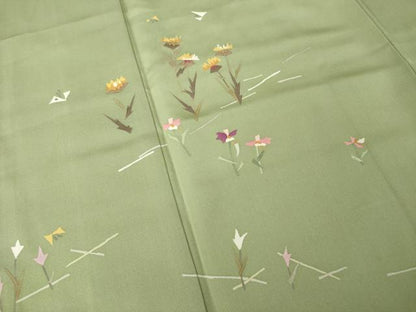 平和屋着物●訪問着　刺繍　花蝶文　金糸　正絹　逸品　AABM4393ck