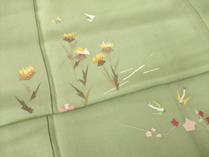 平和屋着物●訪問着　刺繍　花蝶文　金糸　正絹　逸品　AABM4393ck