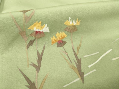 平和屋着物●訪問着　刺繍　花蝶文　金糸　正絹　逸品　AABM4393ck