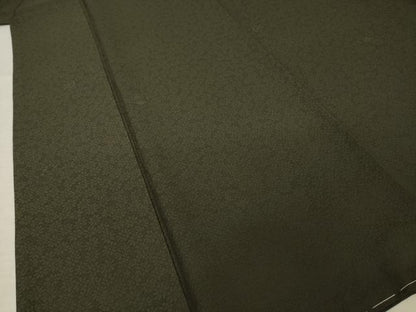 平和屋着物●上質な色無地　花尽くし地紋　黒緑色　正絹　逸品　未使用　AABM4395ck