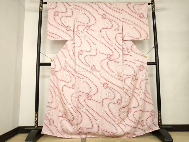 平和屋着物●上質な小紋　総絞り　流水花文　正絹　逸品　AABM4398ck