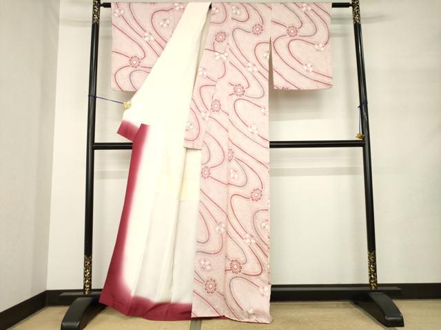 平和屋着物●上質な小紋　総絞り　流水花文　正絹　逸品　AABM4398ck