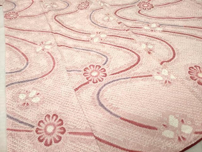 平和屋着物●上質な小紋　総絞り　流水花文　正絹　逸品　AABM4398ck