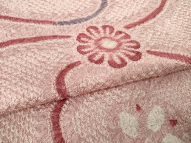 平和屋着物●上質な小紋　総絞り　流水花文　正絹　逸品　AABM4398ck
