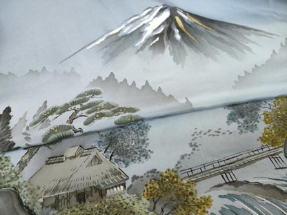 平和屋着物●男性　長襦袢　袷　遠山風景文　正絹　逸品　AABM4399ck