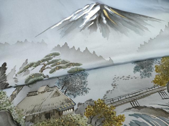 平和屋着物●男性　長襦袢　袷　遠山風景文　正絹　逸品　AABM4399ck