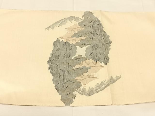 平和屋着物◎太鼓柄袋帯　紬地　すくい織　風景文　正絹　逸品　AABM4404dk