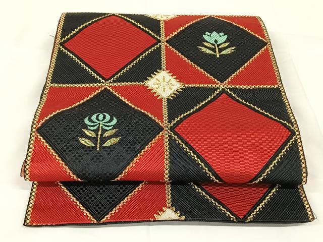 平和屋着物◎八寸名古屋帯　花菱文　正絹　逸品　AABM4410dk