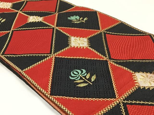 平和屋着物◎八寸名古屋帯　花菱文　正絹　逸品　AABM4410dk