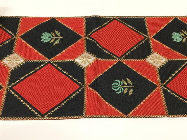 平和屋着物◎八寸名古屋帯　花菱文　正絹　逸品　AABM4410dk
