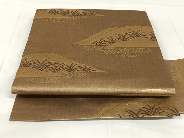 平和屋着物◎九寸名古屋帯　遠山文　金糸　正絹　逸品　AABM4411dk