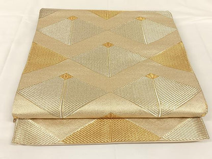 平和屋着物◎西陣　服部織物謹製　六通柄袋帯　菱文　金銀糸　正絹　逸品　AABM4414dk