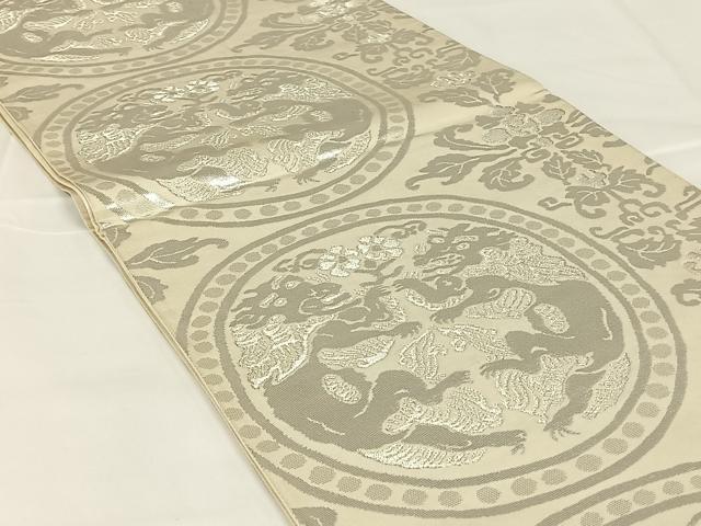 平和屋着物◎六通柄袋帯　鳥獣花丸文　銀糸　正絹　逸品　AABM4415dk