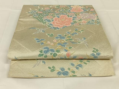 平和屋着物◎六通柄袋帯　唐織　花鳥文　銀糸　正絹　逸品　AABM4419dk