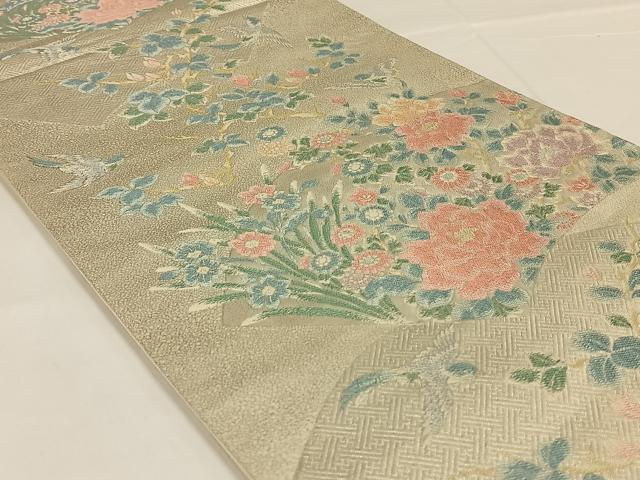 平和屋着物◎六通柄袋帯　唐織　花鳥文　銀糸　正絹　逸品　AABM4419dk
