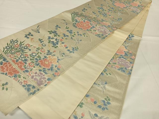 平和屋着物◎六通柄袋帯　唐織　花鳥文　銀糸　正絹　逸品　AABM4419dk