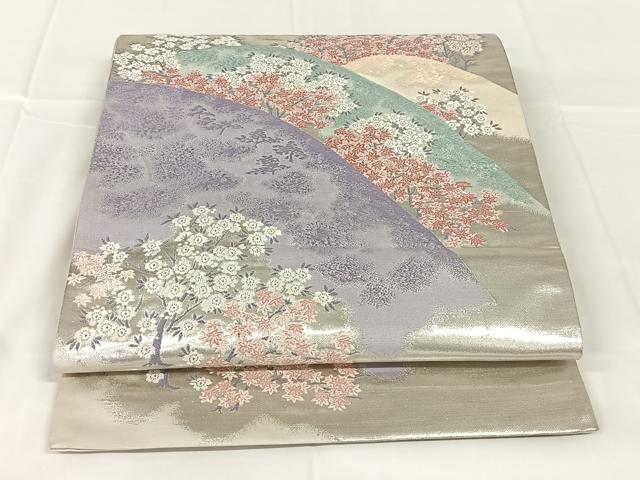 平和屋着物◎六通柄袋帯　唐織　仁清花山文　銀糸　正絹　逸品　AABM4423dk