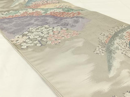 平和屋着物◎六通柄袋帯　唐織　仁清花山文　銀糸　正絹　逸品　AABM4423dk