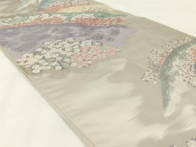 平和屋着物◎六通柄袋帯　唐織　仁清花山文　銀糸　正絹　逸品　AABM4423dk