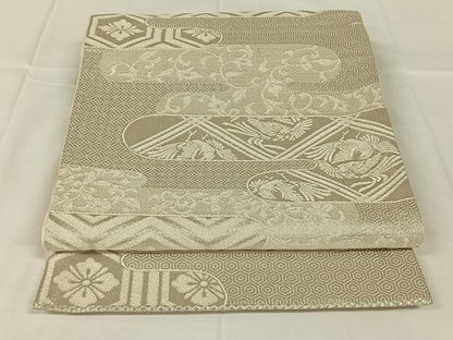 平和屋着物◎六通柄袋帯　唐織　エ霞吉祥文　銀糸　正絹　逸品　AABM4424dk