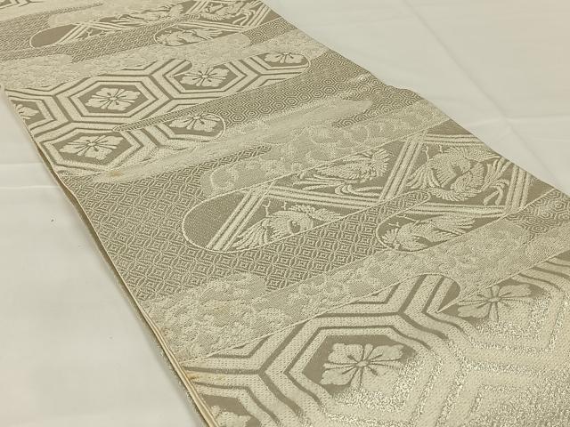 平和屋着物◎六通柄袋帯　唐織　エ霞吉祥文　銀糸　正絹　逸品　AABM4424dk