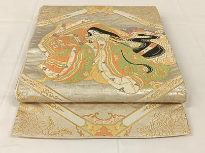 平和屋着物◎六通柄袋帯　女人文　金糸　正絹　逸品　AABM4425dk