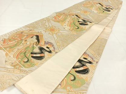 平和屋着物◎六通柄袋帯　女人文　金糸　正絹　逸品　AABM4425dk