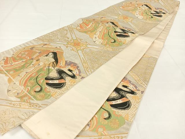平和屋着物◎六通柄袋帯　女人文　金糸　正絹　逸品　AABM4425dk