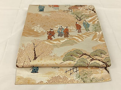 平和屋着物◎六通柄袋帯　唐織　人物風景文　金糸　正絹　逸品　AABM4427dk