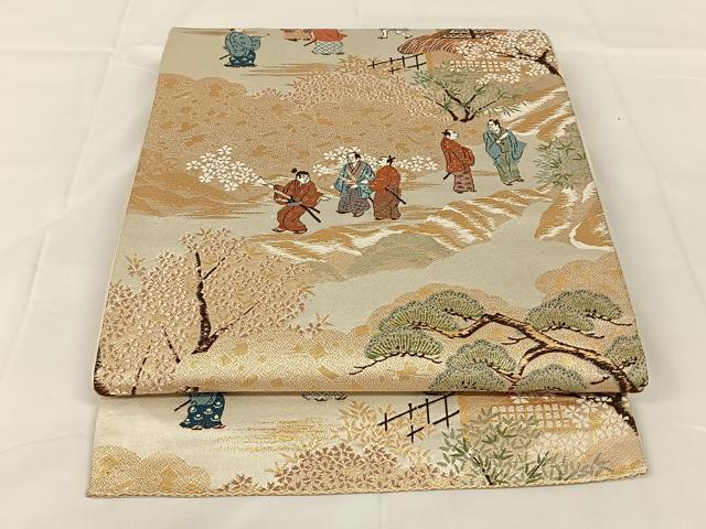 平和屋着物◎六通柄袋帯　唐織　人物風景文　金糸　正絹　逸品　AABM4427dk