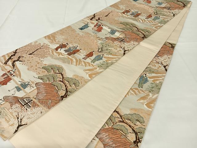 平和屋着物◎六通柄袋帯　唐織　人物風景文　金糸　正絹　逸品　AABM4427dk