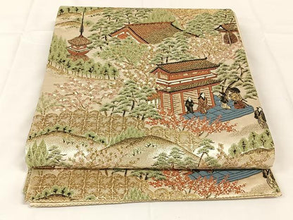 平和屋着物◎六通柄袋帯　唐織　人物風景文　金糸　正絹　逸品　AABM4432dk