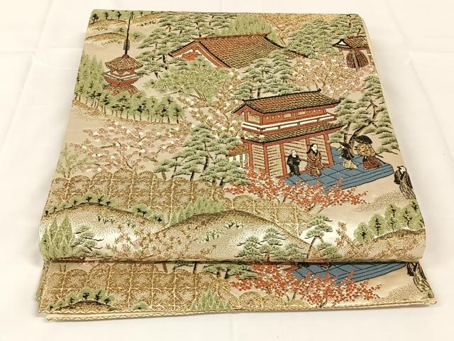 平和屋着物◎六通柄袋帯　唐織　人物風景文　金糸　正絹　逸品　AABM4432dk
