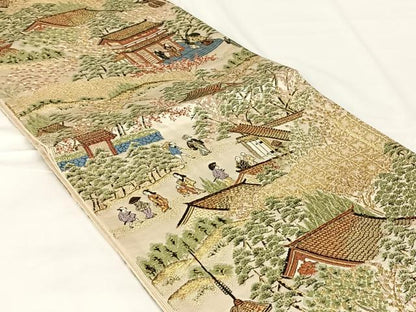 平和屋着物◎六通柄袋帯　唐織　人物風景文　金糸　正絹　逸品　AABM4432dk