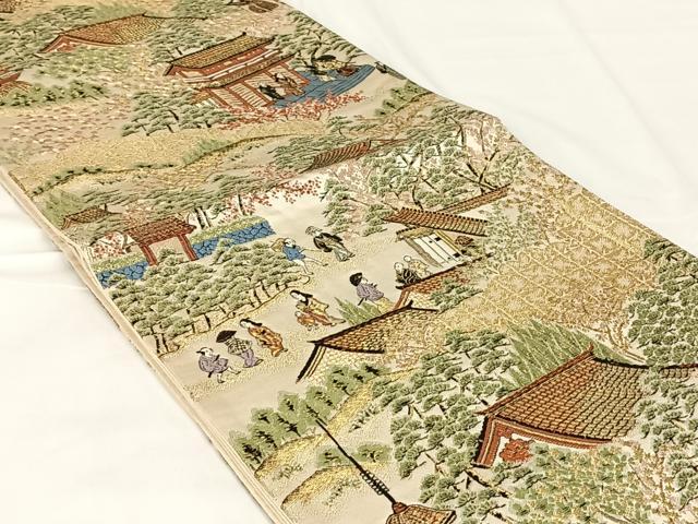 平和屋着物◎六通柄袋帯　唐織　人物風景文　金糸　正絹　逸品　AABM4432dk
