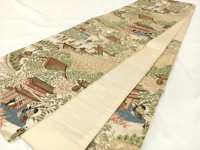 平和屋着物◎六通柄袋帯　唐織　人物風景文　金糸　正絹　逸品　AABM4432dk