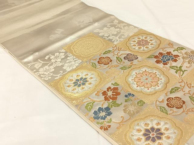 平和屋着物◎太鼓柄　本袋帯　市松花文　金銀糸　引箔　正絹　逸品　AABM4440dk