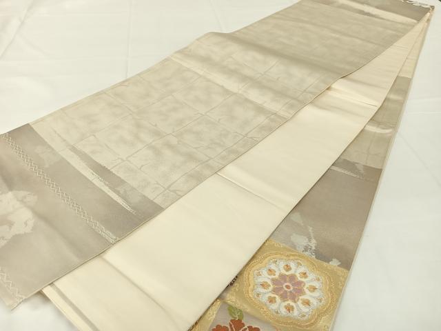 平和屋着物◎太鼓柄　本袋帯　市松花文　金銀糸　引箔　正絹　逸品　AABM4440dk