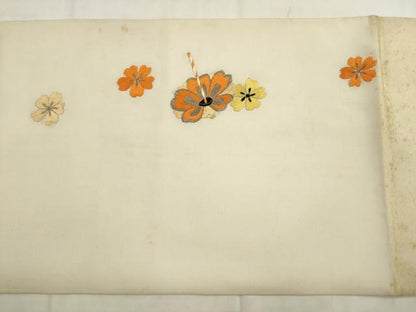 平和屋着物●アンティーク　大正ロマン　丸帯　総刺繍　舞花文　銀糸　正絹　逸品　AABM4605pf