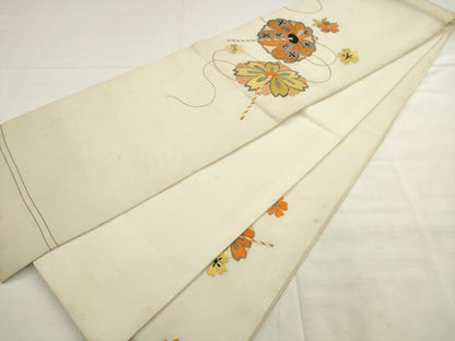 平和屋着物●アンティーク　大正ロマン　丸帯　総刺繍　舞花文　銀糸　正絹　逸品　AABM4605pf
