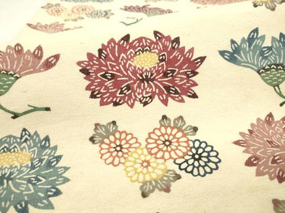 平和屋着物●九寸名古屋帯　紬地　型染め　草花文　正絹　逸品　AABM4627pf