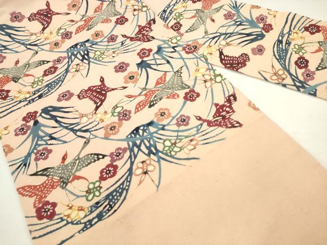 平和屋着物●九寸名古屋帯　紬地　紅型　花鳥文　正絹　逸品　AABM4628pf