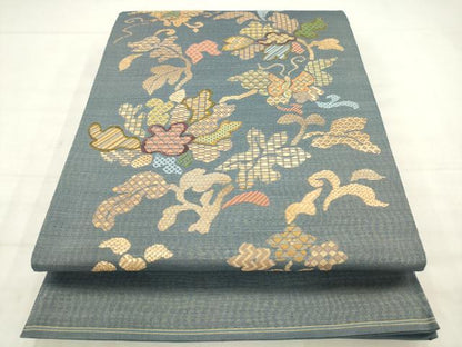 平和屋着物●太鼓柄袋帯　花蝶文　金糸　正絹　逸品　AABM4639pf