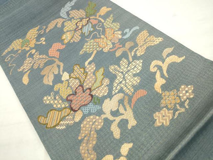 平和屋着物●太鼓柄袋帯　花蝶文　金糸　正絹　逸品　AABM4639pf