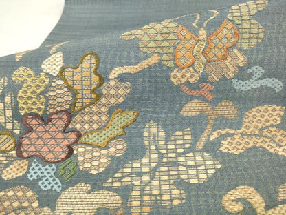 平和屋着物●太鼓柄袋帯　花蝶文　金糸　正絹　逸品　AABM4639pf