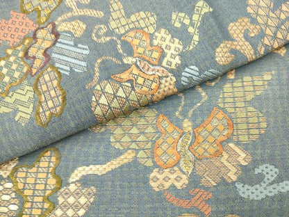 平和屋着物●太鼓柄袋帯　花蝶文　金糸　正絹　逸品　AABM4639pf